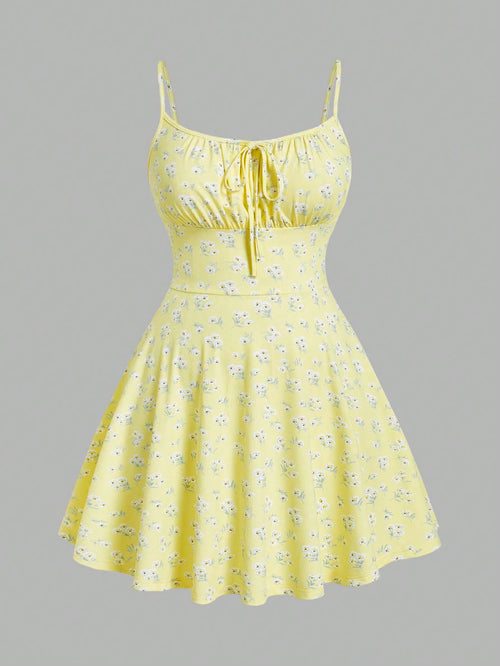 New Fashion Floral Elegant Sleeveless Thin Strap Camisole Dress