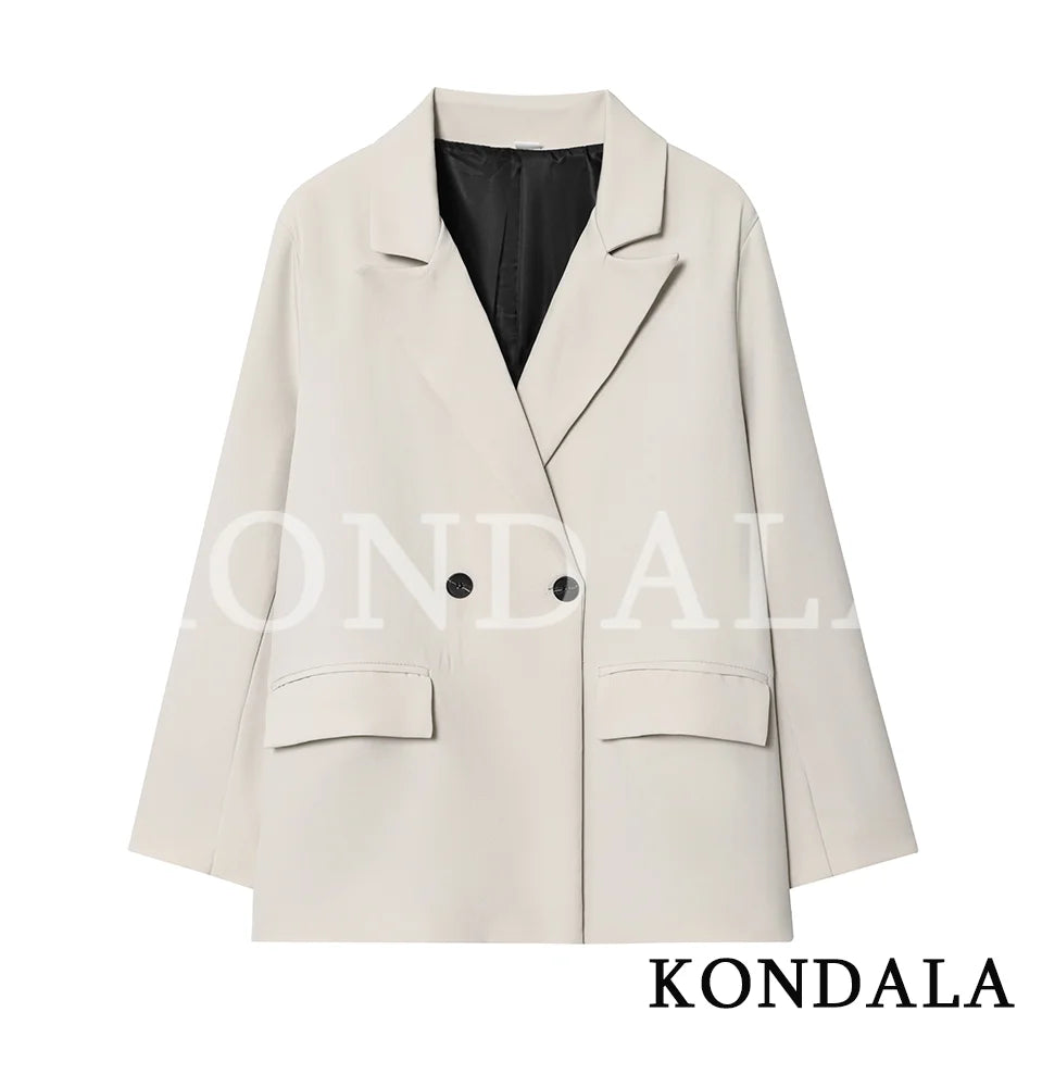 KONDALA Elegant Commute Double-Breasted Blazer Women Vintage Brown Buttons Blazer 2026 Spring Summer Trendy Office Lady Blazer