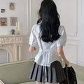 Preppy Bandage Basic White Shirt Women Slim Long Sleeve Cute Top School Button down Tunic Shirts Blouse Female Casual Lady