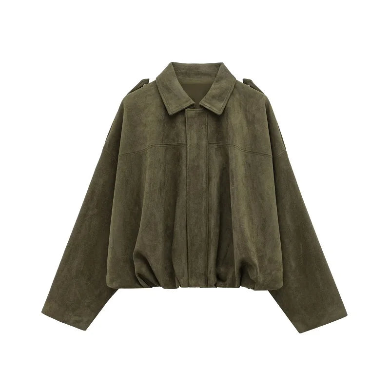 2025 Suede Bomber Jackets for Women Outerwears Oversized Jacket Woman Streetwear Zip Women'S Coats Padded Varsity Jackets