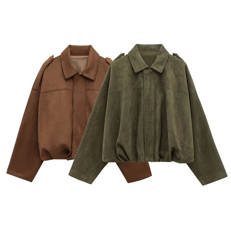 2025 Suede Bomber Jackets for Women Outerwears Oversized Jacket Woman Streetwear Zip Women'S Coats Padded Varsity Jackets