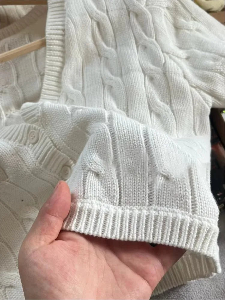 Solid Twist Flower Knitted Cropped Cardigan Woman V-Neck Single Breasted Short Sleeve Crop Tops Autumn Sweet Cotton Knitwear New
