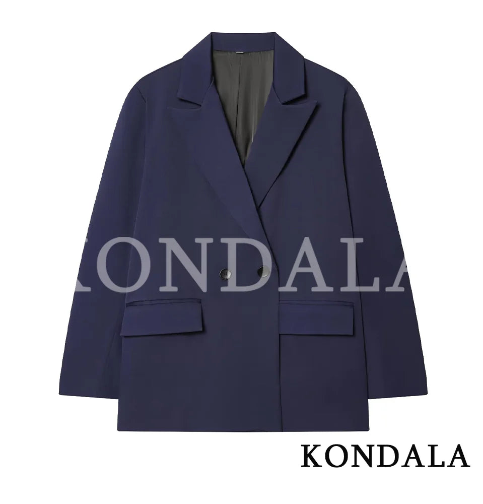 KONDALA Elegant Commute Double-Breasted Blazer Women Vintage Brown Buttons Blazer 2026 Spring Summer Trendy Office Lady Blazer
